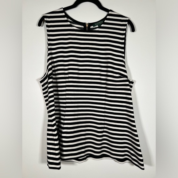 NWOT Lauren Ralph Lauren black white striped sleeveless top sz XL preppy tunic - Picture 1 of 6